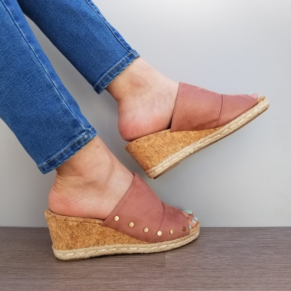 Suede Slip On Cork and Espadrille Wedge Sandal-D - Picture 6 of 6